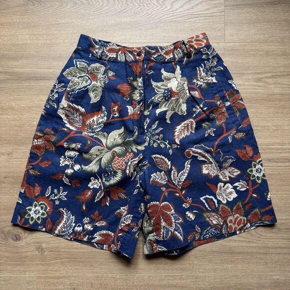 Vintage 90s Rafaella Blue/Red Tropical Floral High Rise Linen Blend Shorts Sz 10 - Picture 8 of 8